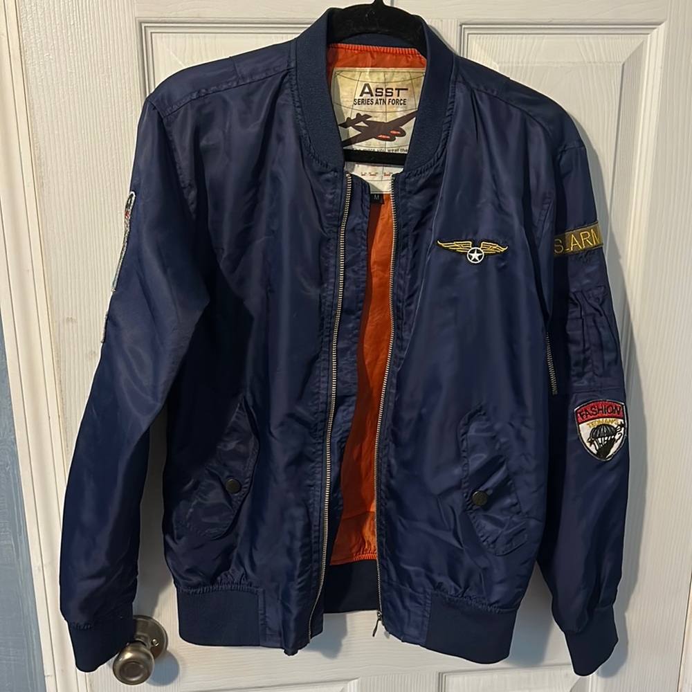 Navy Bomber jacket with patches (unisex) Men’s M